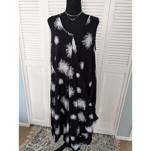 Snapdragon & Twig Tank Dress Womens M Boho Chic Black White Art Modal Lagenlook